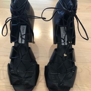 Jimmy Choo black leather skinny strap heel